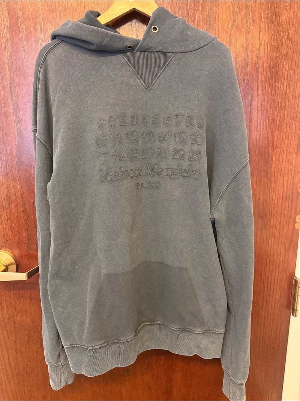 Maison Martin Margiela Washed Black Embossed Logo Crewneck Hoodie